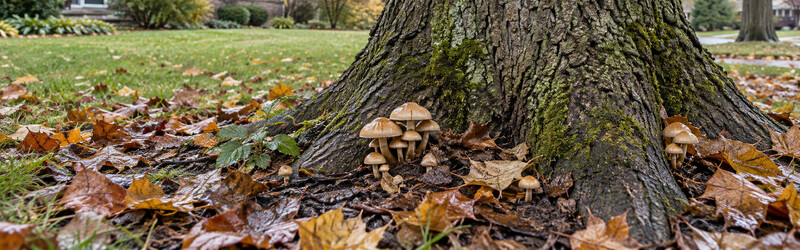 Mushrooms at the Base of a Tree